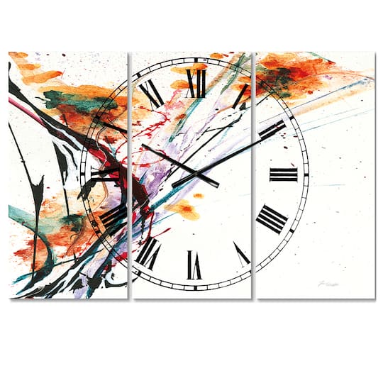Designart 'Abstract Handpainted Orange Flowers Traditional Multipanel Wall Clock